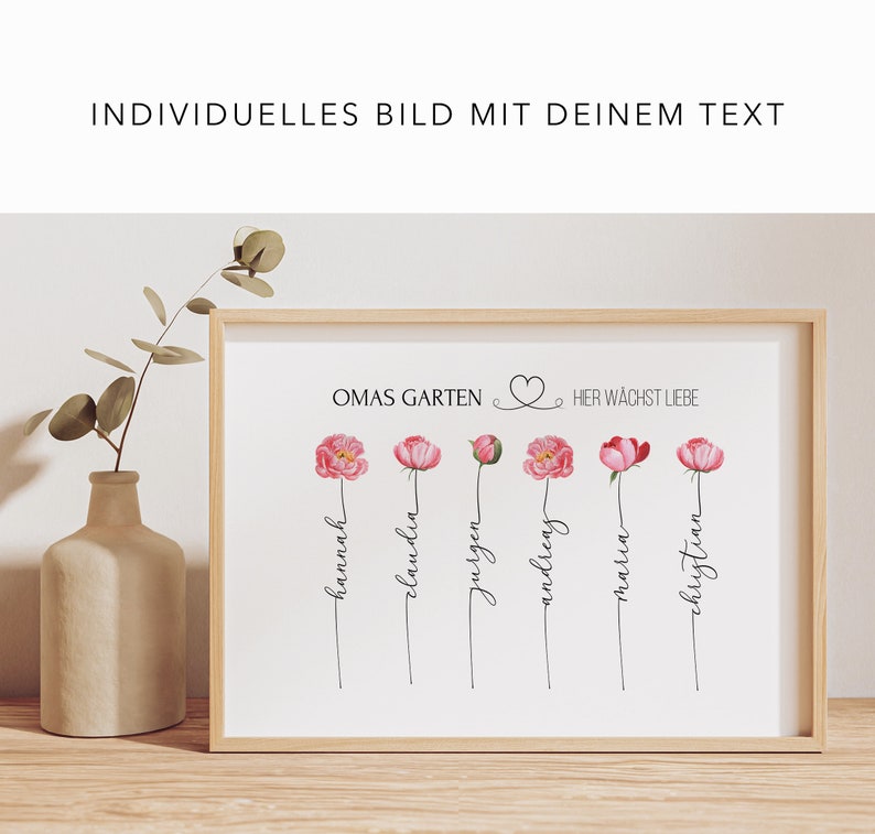 Oma Geschenk Geburtstag Muttertag Ostern Omas Garten Bild personalisiert Muttertagsgeschenk Oma Geburtstagsgeschenk Poster Blume Enkelkinder Bild 5