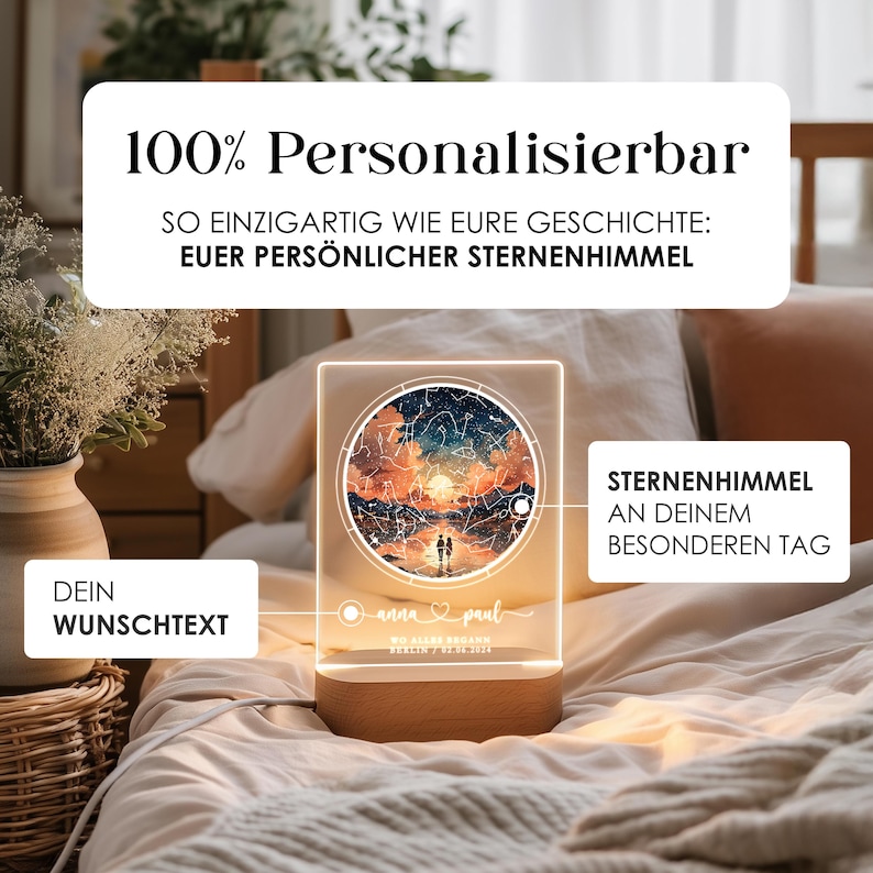 Regalo de aniversario para ella y él Donde todo empezó Regalo de pareja Luz de noche cielo estrellado personalizada Lámpara de noche estrellas acrílicas prueba de amor imagen 3
