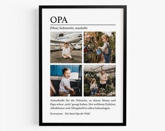 Personalisiertes Opa Definition Foto Poster Weihnachtsgeschenk von Enkelkindern