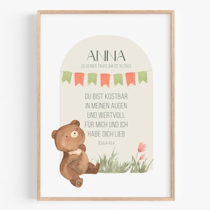Taufe Geschenk Junge Mädchen Baby Taufgeschenk personalisiert Bild Bär