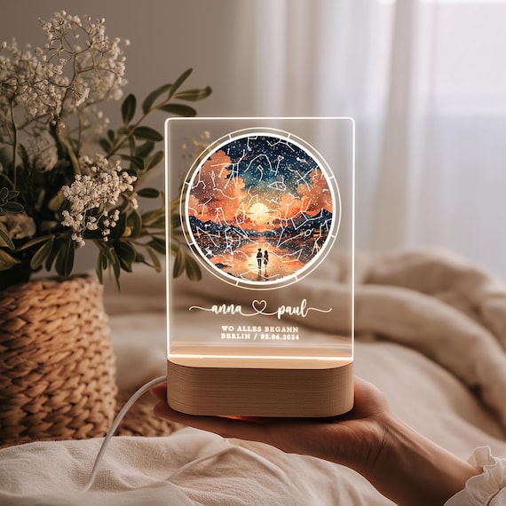 Jahrestag Geschenk für sie ihn Wo alles begann Partner Geschenk Nachtlicht Sternenhimmel personalisiert Nachtlampe Acryl Sterne Liebesbeweis