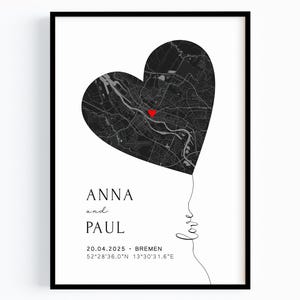 Hochzeit Geschenk für das Brautpaar Hochzeitsgeschenk personalisiert Koordinaten Bild Herz Glückwunsch Hochzeit Standesamt Poster mit Namen