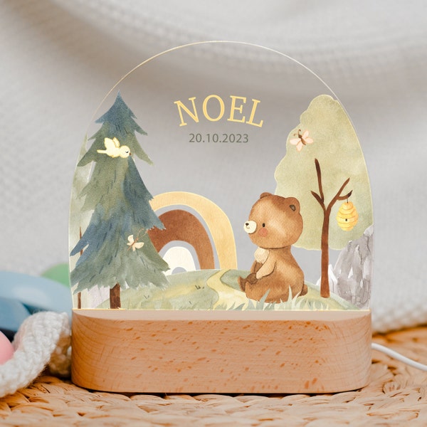 Nachtlicht personalisiert Junge Nachttischlampe Kinderzimmer Babygeschenk Geburt Taufe Geschenk Taufgeschenk Holz Acryl led Lampe mit Namen