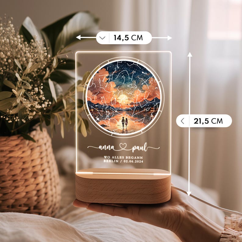 Regalo de aniversario para ella y él Donde todo empezó Regalo de pareja Luz de noche cielo estrellado personalizada Lámpara de noche estrellas acrílicas prueba de amor imagen 4