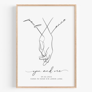 Hochzeitsgeschenk personalisiert mit Namen Datum Hochzeitsbild Hand in Hand Brautpaar Jahrestag Valentinstag Hochzeitstag JGA imagen 1