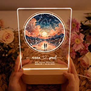 Jahrestag Geschenk für sie ihn Wo alles begann Partner Geschenk Nachtlicht Sternenhimmel personalisiert Nachtlampe Acryl Sterne Liebesbeweis