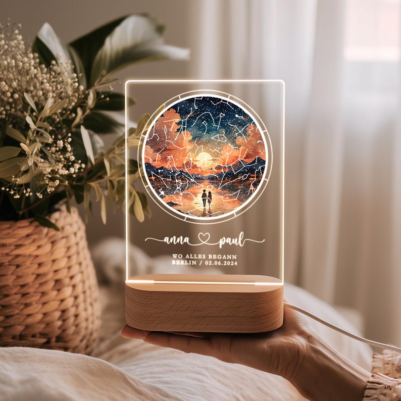 Regalo de aniversario para ella y él Donde todo empezó Regalo de pareja Luz de noche cielo estrellado personalizada Lámpara de noche estrellas acrílicas prueba de amor imagen 10