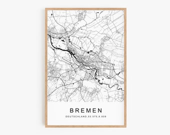 Deine Stadt Bild |  Stadtplan personalisiert | Koordinaten Poster Stadtkarte | Bilder Wohnzimmer Küche Schlafzimmer Schwarz Weiß