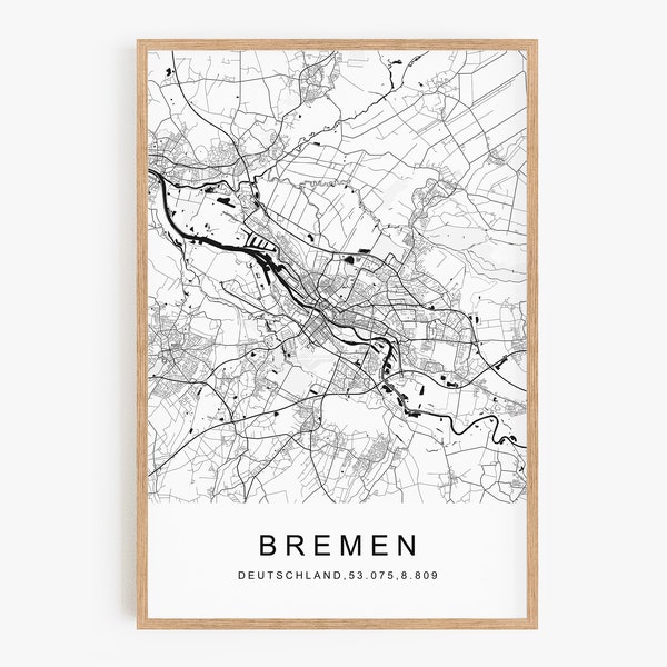 Deine Stadt Bild |  Stadtplan personalisiert | Koordinaten Poster Stadtkarte | Bilder Wohnzimmer Küche Schlafzimmer Schwarz Weiß