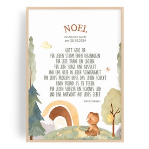 Taufe Junge Mädchen personalisiertes Taufgeschenk Regenbogen Bild Baby Bär Patenbrief