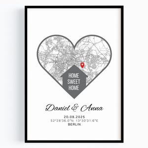 Einzugsgeschenk Haus Einzug Poster Koordinaten Bild Zuhause Richtfest Geschenk Hausbau Einweihungsgeschenk Haus Bilderrahmen Stadtplan Herz
