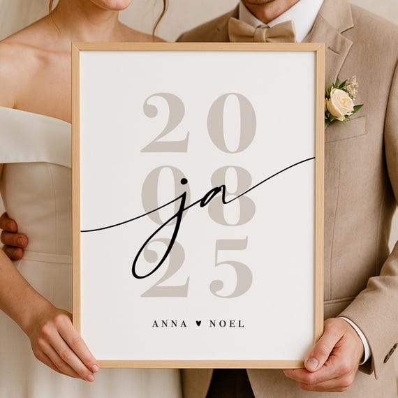 Hochzeitsgeschenk Bild Hochzeit Geschenk für das Brautpaar - Bilderrahmen Hochzeit personalisierter Poster mit Hochzeitsdatum