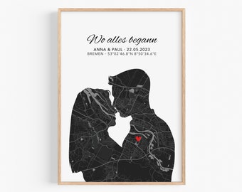 Wo alles begann Koordinaten Bild Hochzeitsgeschenk personalisiert Hochzeit Geschenk für das Brautpaar Poster Jahrestag Geschenk für ihn