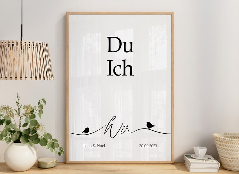 Wedding gift you me we, personalized poster for bridal couple, anniversary wedding day JGA picture bird image 4