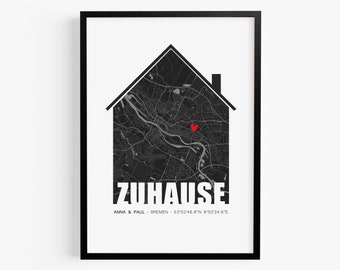 Einzugsgeschenk Haus Wohnung Einweihungsgeschenk Koordinaten Bild neues Zuhause Richtfest Geschenk Einzug Hausbau Hauskauf Haussegen Poster