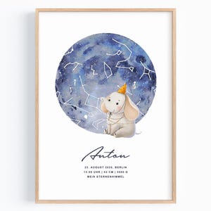 Sternenbild Geburt Sternenhimmel Geburt Junge Mädchen Geburtsposter personalisiert Sternenkarte Poster Geschenk Geburt Baby Elefant