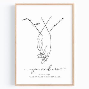 Cadeau de mariage personnalisé avec noms et date | Photo de mariage des mariés se tenant la main | Anniversaire | Enterrement de vie de jeune fille