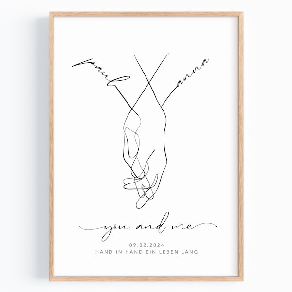 Personalized wedding gift with names and date | Wedding photo of bride and groom holding hands | Anniversary | Bachelorette party