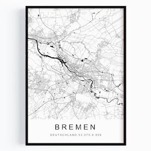 Deine Stadt Bild |  Stadtplan personalisiert | Koordinaten Poster Stadtkarte | Bilder Wohnzimmer Küche Schlafzimmer Schwarz Weiß