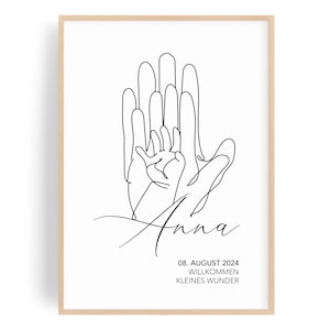 Personalisiertes Geschenk zur Geburt für Eltern Mädchen Junge Geburtsdaten Baby Bild mit Händen Familie Neugeborenen Willkommensgeschenk