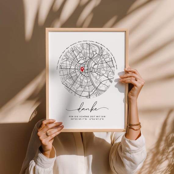 Abschied Kollegin Abschiedsgeschenk - Rente Geschenk Frau Ruhestand - Danke Bild Personalisiertes Poster Stadtkarte mit Koordinaten