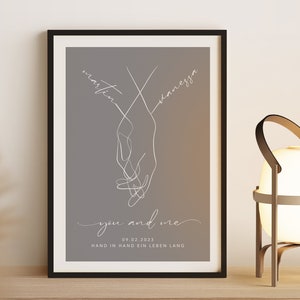 Hochzeitsgeschenk personalisiert mit Namen Datum Hochzeitsbild Hand in Hand Brautpaar Jahrestag Valentinstag Hochzeitstag JGA imagen 6