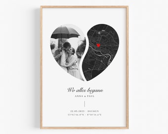 Wo alles begann Poster Koordinaten Bild Jahrestag Geschenk für ihn Personalisiertes Fotogeschenk Partner Mann Frau Hochzeitstag Ja Bild Paar