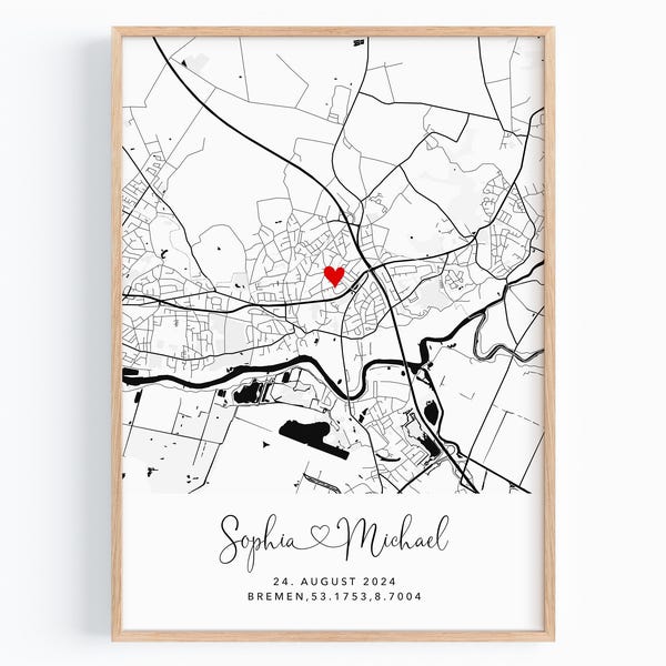 Regalo de boda personalizado | Regalo para parejas para aniversario de bodas, compromiso | Imagen de coordenadas