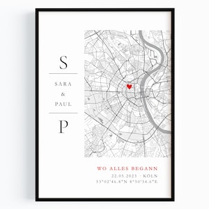 Wo alles begann Poster Jahrestag Geschenk für ihn sie Koordinaten Bild Stadtkarte personalisiert Frau Mann Jahrestag Hochzeitstag Liebe