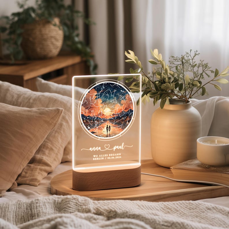 Regalo de aniversario para ella y él Donde todo empezó Regalo de pareja Luz de noche cielo estrellado personalizada Lámpara de noche estrellas acrílicas prueba de amor imagen 7