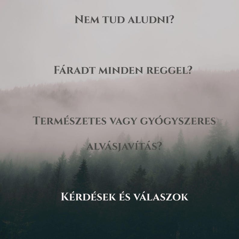 May include: A misty forest scene with white text overlay. The text asks, "Can't sleep?" and "Tired every morning?" It also poses questions about natural or medicinal sleep improvement, and ends with "Questions and Answers."