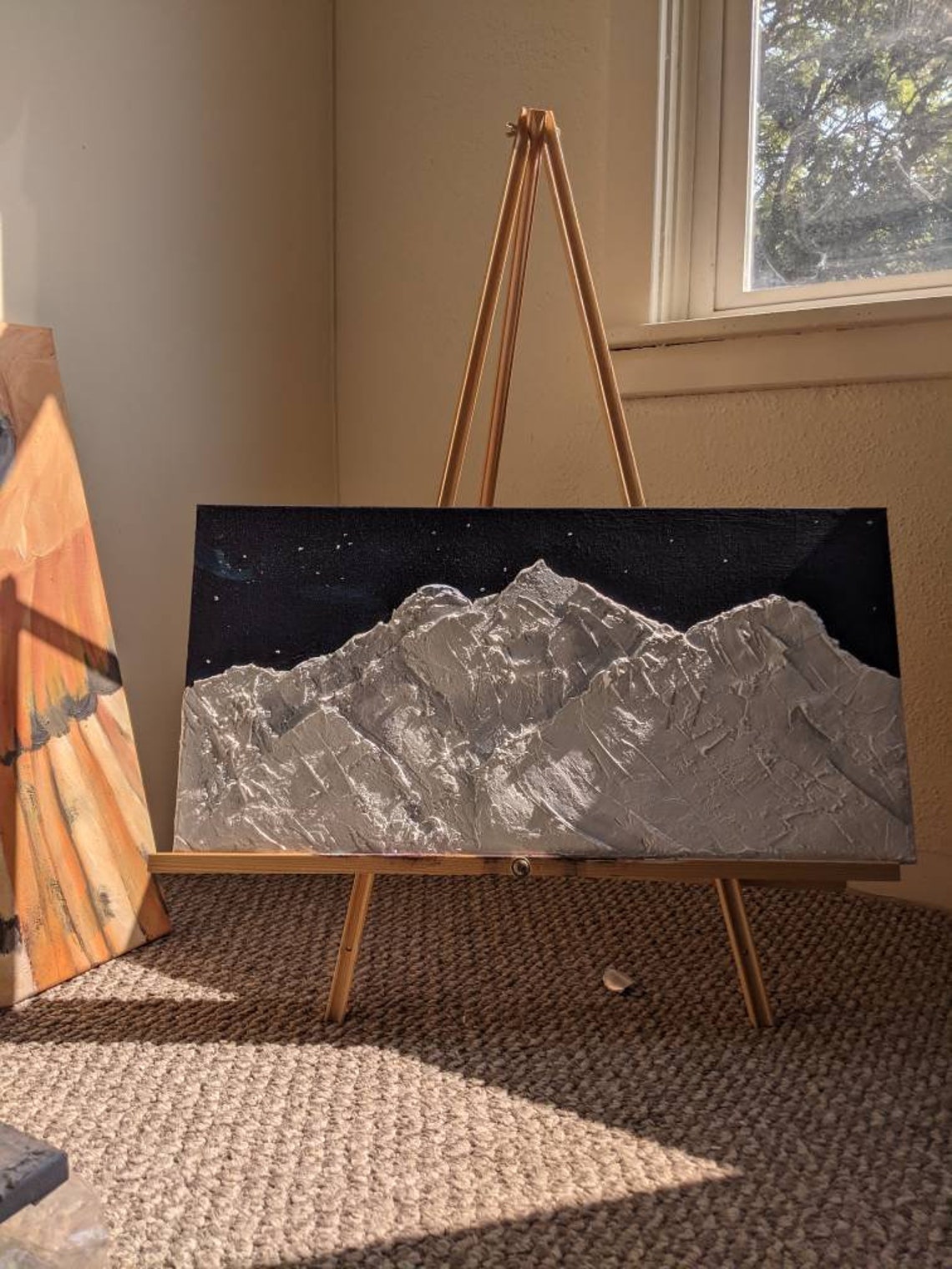 Wall Decoration Wall Art Plaster of Paris Mountain Landscape at Night