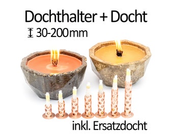 Dochthalter inkl. 2 Glasfaser Dochte für DIY Wachsfresser Schmelzlicht drinnen/draußen, 30-200mm