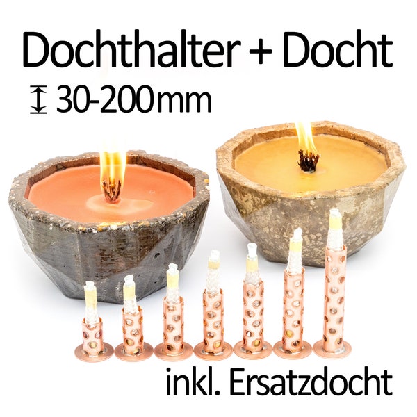 Dochthalter inkl. 2 Glasfaser Dochte für DIY Wachsfresser Schmelzlicht drinnen/draußen, 30-200mm