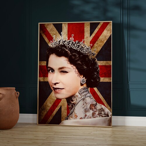Queen Elizabeth Platinum Jubilee Art Print Floral Vintage UK Etsy UK