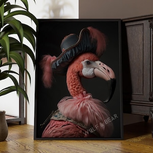 Flamingo Portrait | Altered Vintage Pink Flamingo Renaissance Print | Premium Wall Art