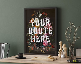 Floral Wall Art: Vintage Design with Custom Quote or Lyrics | Personalised gift