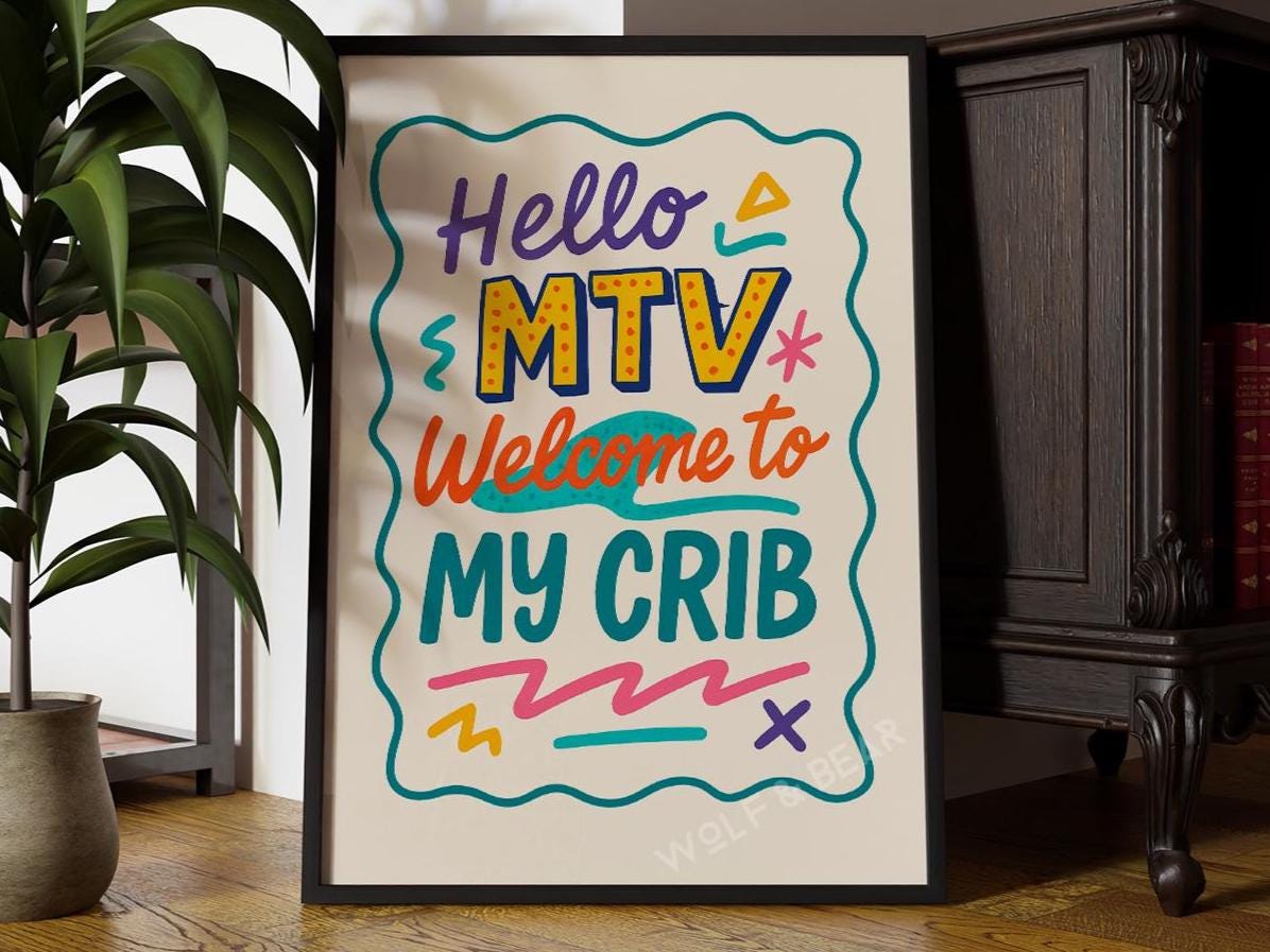 Hello MTV, Welcome to My Crib Print | Welcome Poster Trendy Wall Art Hallway Wall Decor Hallway Print Hallway Art  | Colourful Quote Print