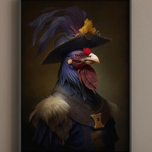 Mr Rooster Renascence Wall Art | Altered Vintage Style Portrait  Quirky Decor