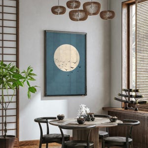 Modern Boho Moon Print | Minimalistic rustic Smoky Blue Wall Art