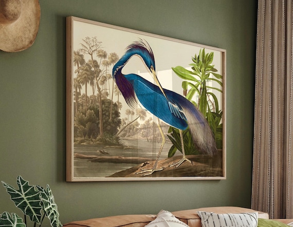 Blue Heron Artwork: Wildlife Wall Decor (Natural Wood or Black Frame)