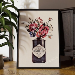 Floral Gin Print: Hendrick’s Inspired Bar Art, Vibrant Colours
