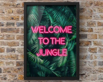 Roze Neon Jungle - Surrealistische Wolf-Beer Kunstprint, Tropische Maximalistische Decoratie, Eclectisch Woonkameraccent
