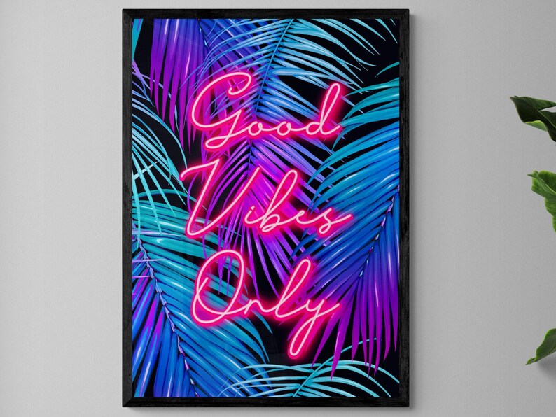 Tropische bladprint met neonroze accenten - Maximalistische jungle muurdecoratie, een eigenzinnig statement piece afbeelding 2