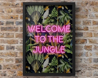 Welcome to the Jungle Neon Print | Pink Neon Print | Neon Home Decor | Wall Art | . | Express Delivery  Quirky Decor