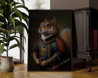 The Royal Squirrel Renascence Wall Art | Altered Vintage Style Portrait