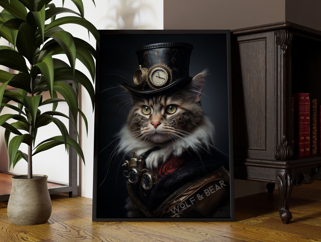 steampunk-katzen-poster-ver-nderte-katzenportr-ts-wandkunst-renaissance