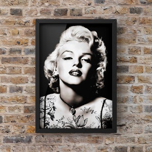 Punk Tattoo Marilyn Monroe Print, Black & White Poster, Optional Framing  Quirky Decor