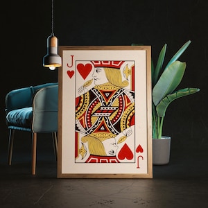 Impression rustique de valet de coeur | impression d'art mural vintage cartes à jouer poker | Livraison express | Poster en cadre Décoration originale