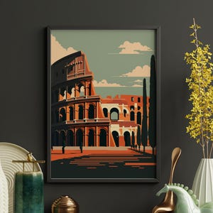 Affiche de voyage du Colisée à Rome | Art mural carte postale vintage